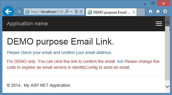 Emial Link Confirmation in Identity Sample